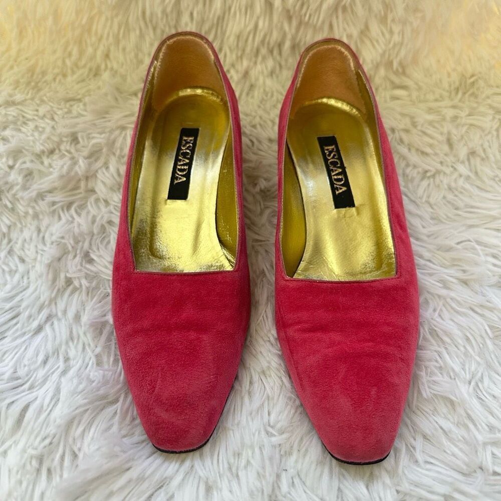 Escada Fuschia Suede Low Multicolored Heel Pumps Eclectic 80’s sz‎ 6B Vintage - Picture 4 of 8